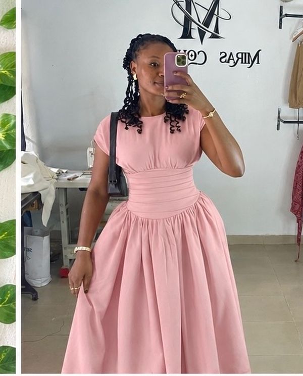 The same ready-to-wear dress in soft pink